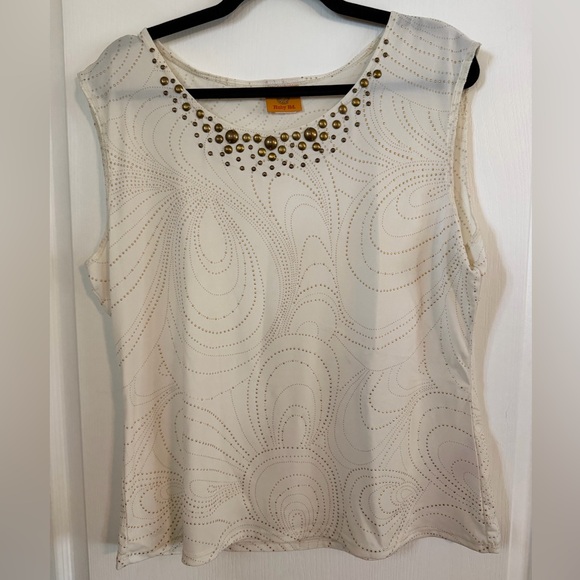 Ruby Rd. Tops - Ivory Brass Stud Embellished Sleeveless Top. Sz XL